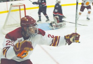 Nothing but Net: Senior Blair Riley celebrates a goal at Friday’s game against Robert Morris. Riley showed a strong performance with one assist and two goals, the first of which was scored in the first 37 seconds of the game. Photo by Kate Dupon | Photographer Nothing but Net: Senior Blair Riley celebrates a goal at Friday’s game against Robert Morris. Riley showed a strong performance with one assist and two goals, the first of which was scored in the first 37 seconds of the game. Photo by Kate Dupon | Photographer
