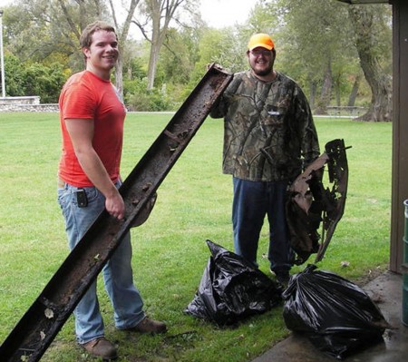Cleaning Up Big Rapids: Ferris State biology students helped to clean up the Muskegon River. A total of 116 students helped collect the trash and then recorded what was found. Photo Courtesy of Terry Stilson Cleaning Up Big Rapids: Ferris State biology students helped to clean up the Muskegon River. A total of 116 students helped collect the trash and then recorded what was found. Photo Courtesy of Terry Stilson