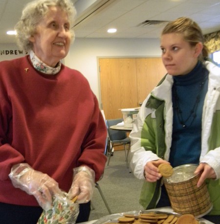 Walking for Cookies: Marga Weiss and Celeste Wallace, above from left to right, help to prepare cookies for the St. Andrew’s Episcopal Church Cookie Walk, which was held Dec. 4. Photo By: Angie Walukonis | Photographer Walking for Cookies: Marga Weiss and Celeste Wallace, above from left to right, help to prepare cookies for the St. Andrew’s Episcopal Church Cookie Walk, which was held Dec. 4. Photo By: Angie Walukonis | Photographer
