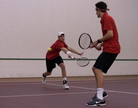 Season Beginning: Ferris seniors, Kyle Revall and Steven Roberts, playing doubles in the Feb. 19 match against Aquinas. The men’s team defeated Aquinas 5-4. Photo By: Kate Dupon | Photo Editor Season Beginning: Ferris seniors, Kyle Revall and Steven Roberts, playing doubles in the Feb. 19 match against Aquinas. The men’s team defeated Aquinas 5-4. Photo By: Kate Dupon | Photo Editor