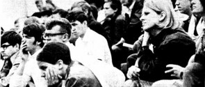 1969 Protests: In 1969, a group of Ferris State students gathered to listen to Jerry Nielsen, former student government president, and Ron Snead, then NAACP campus president, explain how all students should begin to get along. In 1969 there were many incidents that occurred due to racial tension. Photo Courtesy of Big Rapids Pioneer