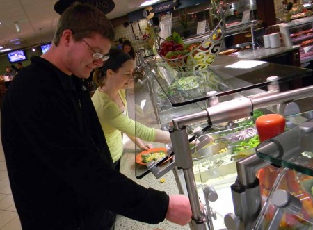 Health Conscience: Crystal Brownlee and James Souter, above load up their plates with the healthy food options that the Rock Cafe. Photo By: Angie Walukonis | Opinions Editor