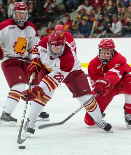 Swept Bowling Green: FSU junior left wing Kyle Bonis handles the puck away from a Miami (Ohio) defensemen. The Bulldogs swept Bowling Green series bringing the 2011-12 record to 8-2. Torch File Photo Swept Bowling Green: FSU junior left wing Kyle Bonis handles the puck away from a Miami (Ohio) defensemen. The Bulldogs swept Bowling Green series bringing the 2011-12 record to 8-2. Torch File Photo