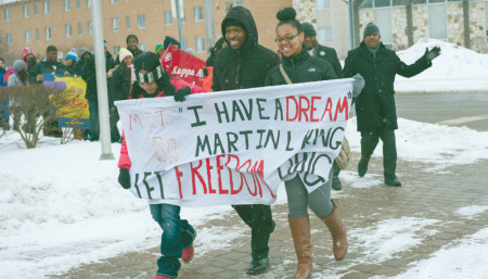 Students marched in the 28th annual Freedom March on Jan. 20 as part of the celebrations in remembrance of civil rights leader Dr. Martin Luther King Jr. Other MLK Day activities included the Tunnel of Oppression exhibit in Ward Hall. Photo By: Tori Thomas | Photographer