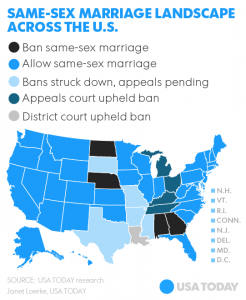 This map provided by USA Today headlines the countries in the United States and their stance on gay marriage.